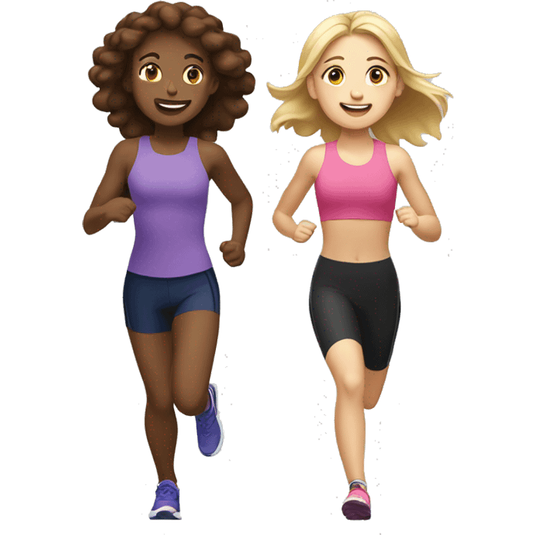 A girl with brown hair and a girl with blonde/brown hair running a 5k together  emoji