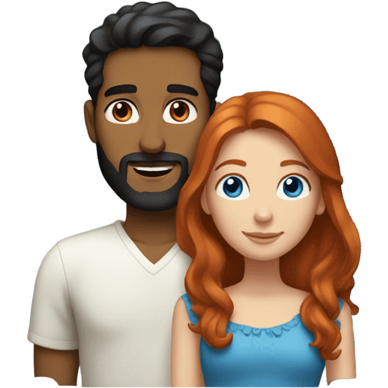 Redhead blue eyed girl and bearded hispanic male couple emoji