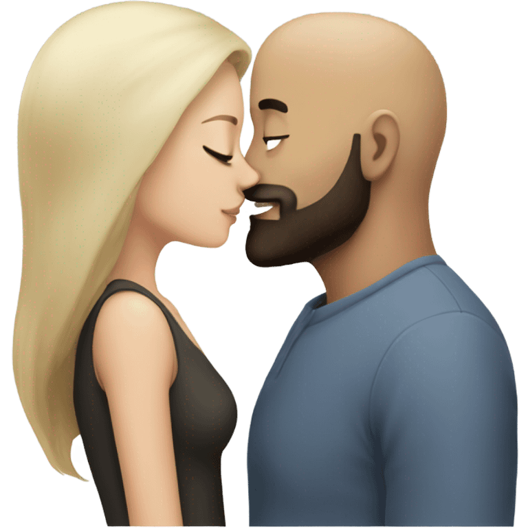 White girl dark hair kissing mixed bald man with beard emoji