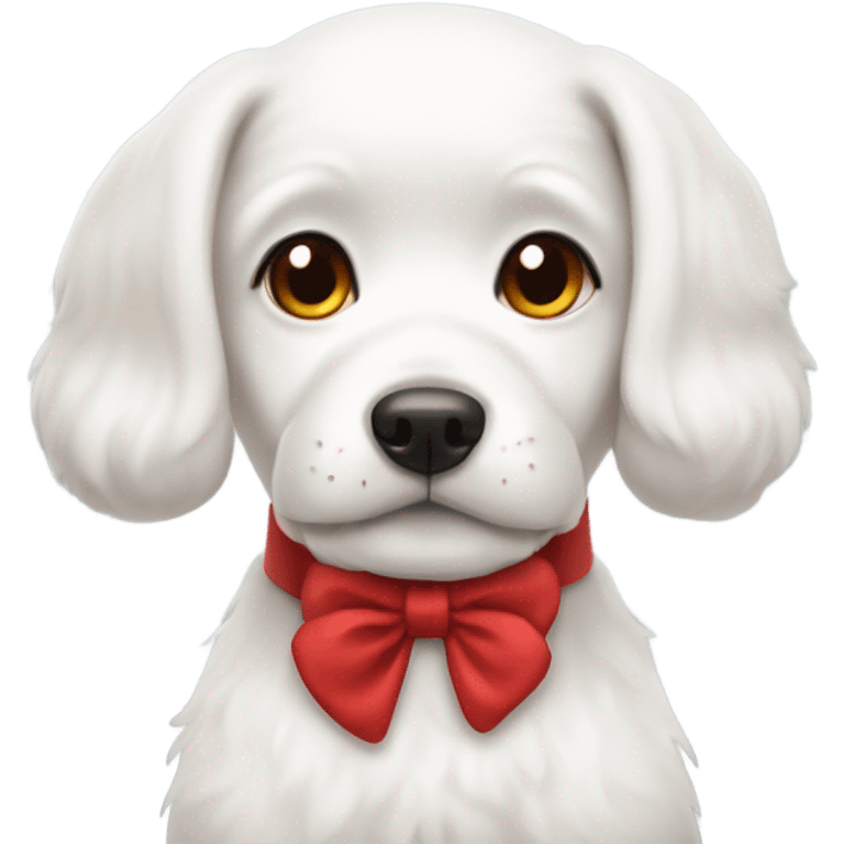 White Dog wearing red bow floppy ears emoji