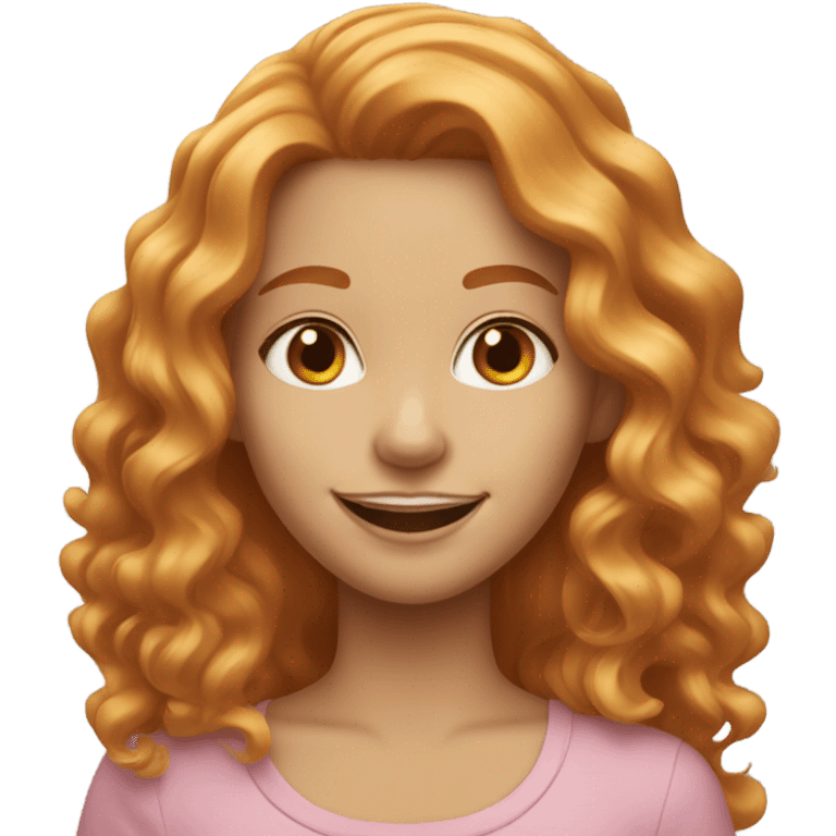 Girl with long and wavy hair, strawberry blonde, smiling emoji