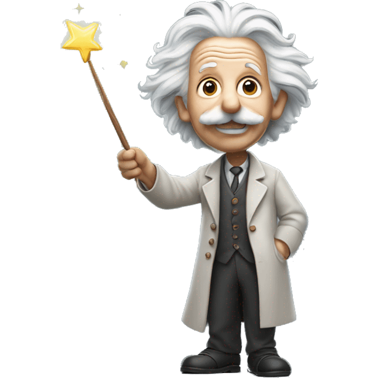 Albert Einstein holds a magic wand in his hand emoji