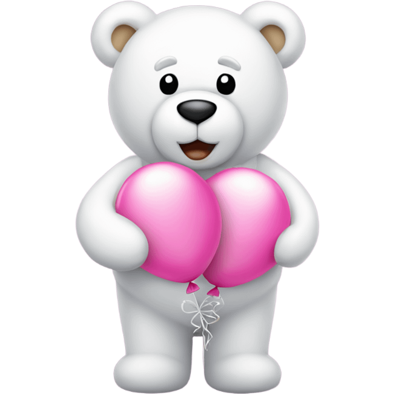 White teddy bear holding pink balloons  emoji