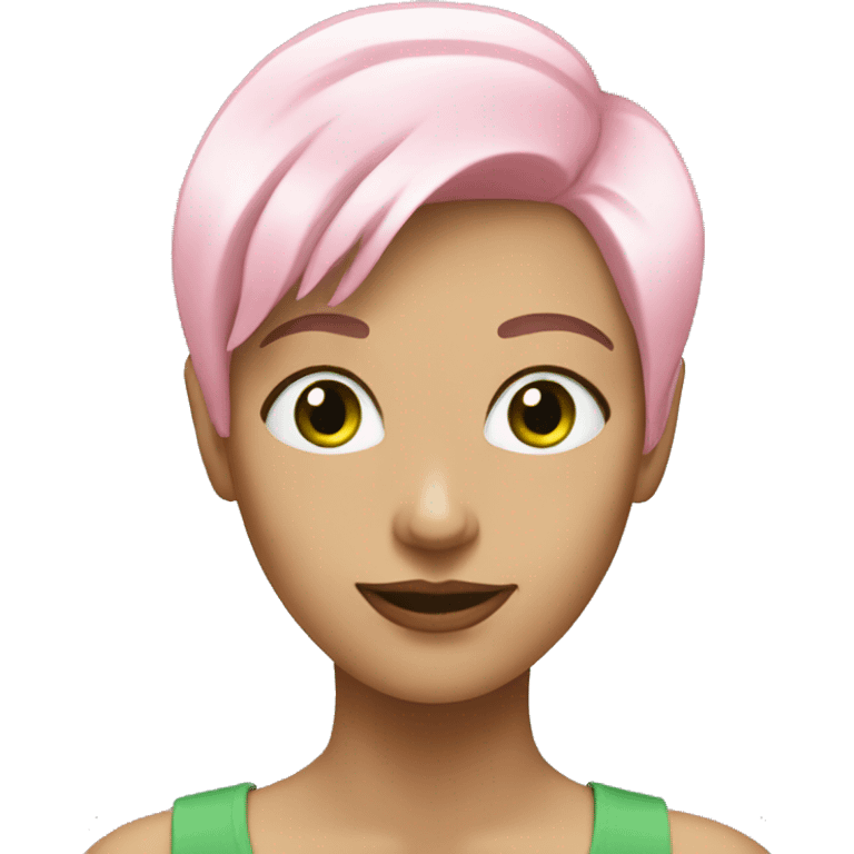 woman with short white and pink hair.  She has green eyes. emoji