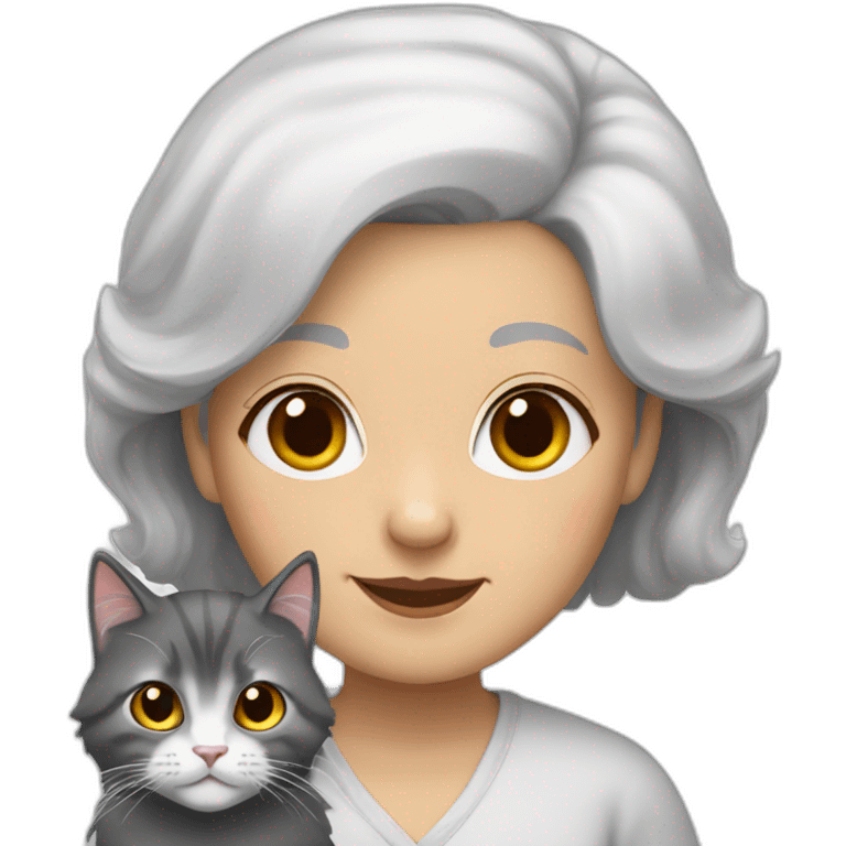 grandma with long black hair with white-gray siberian cat emoji