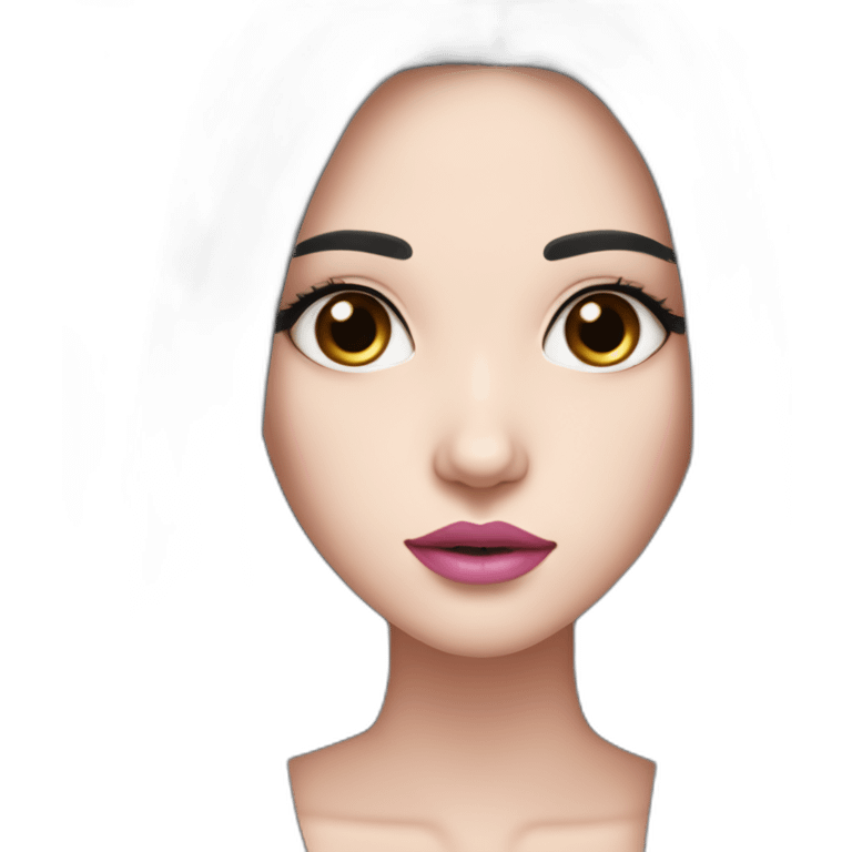 girl，white skin，black eyes，pink lips，black Long and straight hair in the middle, nevus at the moment emoji