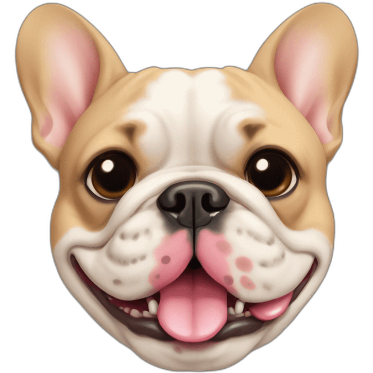 head shot of fat tan french bulldog with tongue out with dark jowels emoji