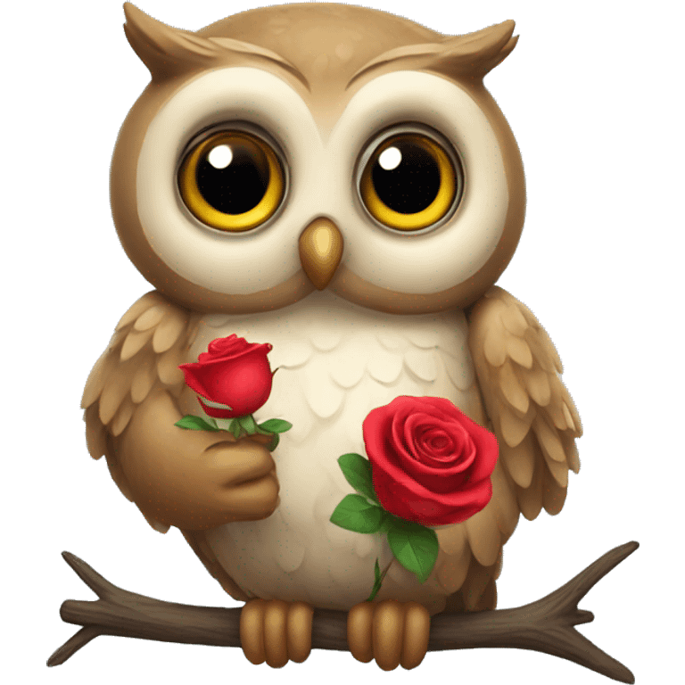 owl holding a rose with heart eyes emoji