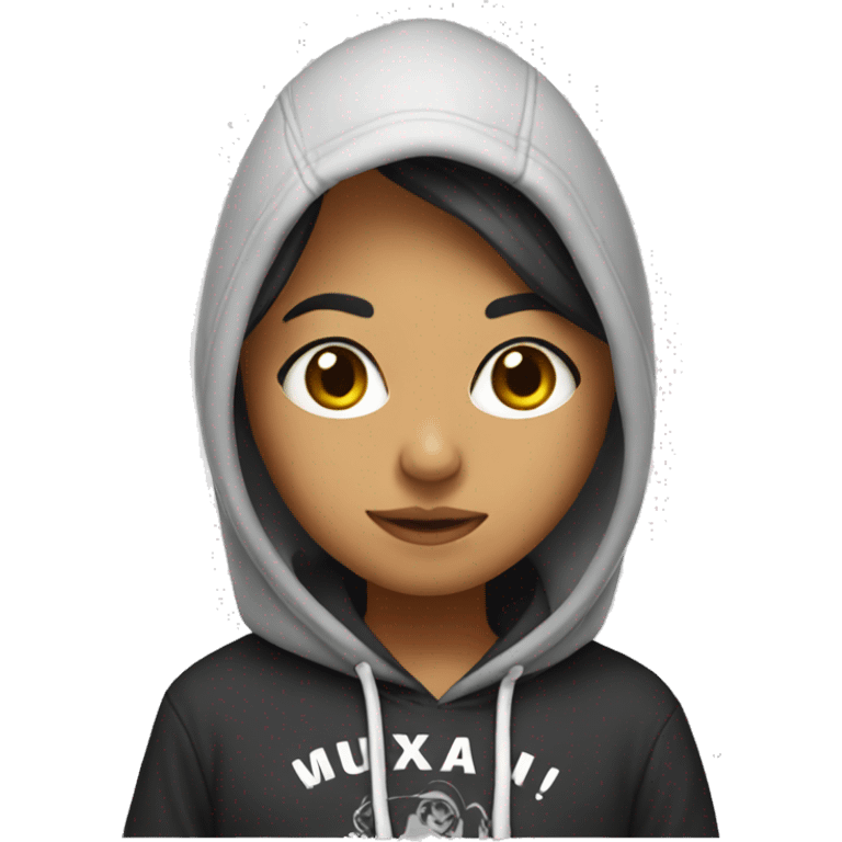 Mexican girl with hoodie saying sup emoji