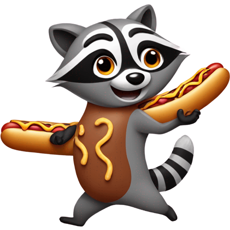 Dancing raccoon with a hotdog  emoji