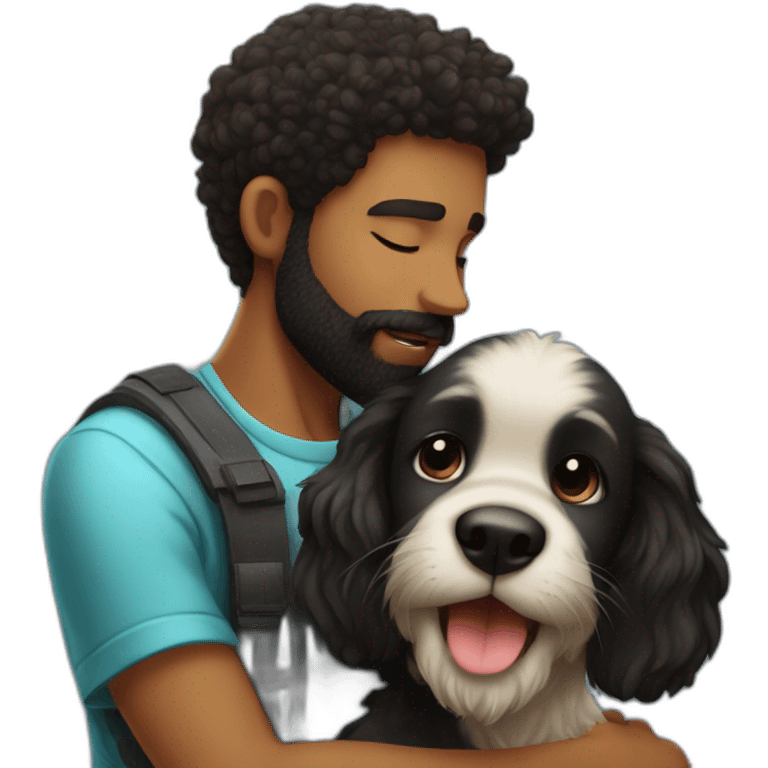 A black hairy puppy kissing Bearded young man emoji