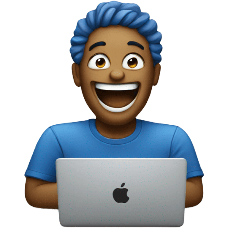 A blue laptop laughing emoji