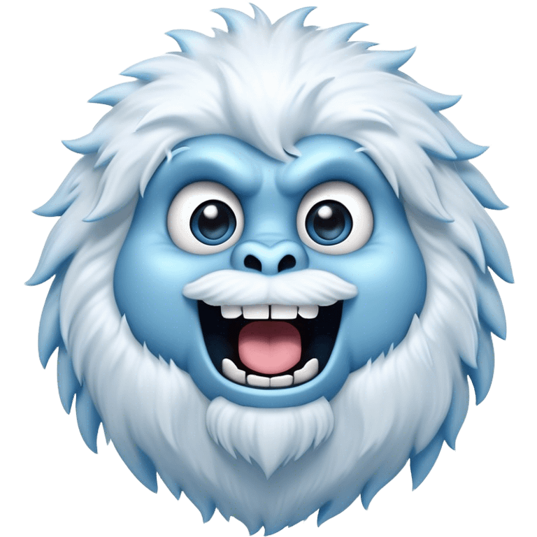 Cinematic Comical Yeti Portrait Emoji, with a cartoonishly exaggerated, fluffy figure in cool, frosty whites and icy blues, head tilted in an overly surprised expression with wide, comically sparkling eyes and a quirky, open-mouthed grin, simplified yet hilariously detailed, glowing with a soft frosty outline capturing the meme-worthy fun of a yeti in playful shock! emoji