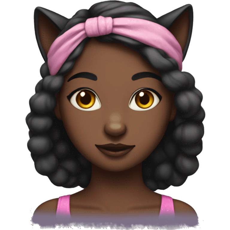 black female cat with makeup headband emoji