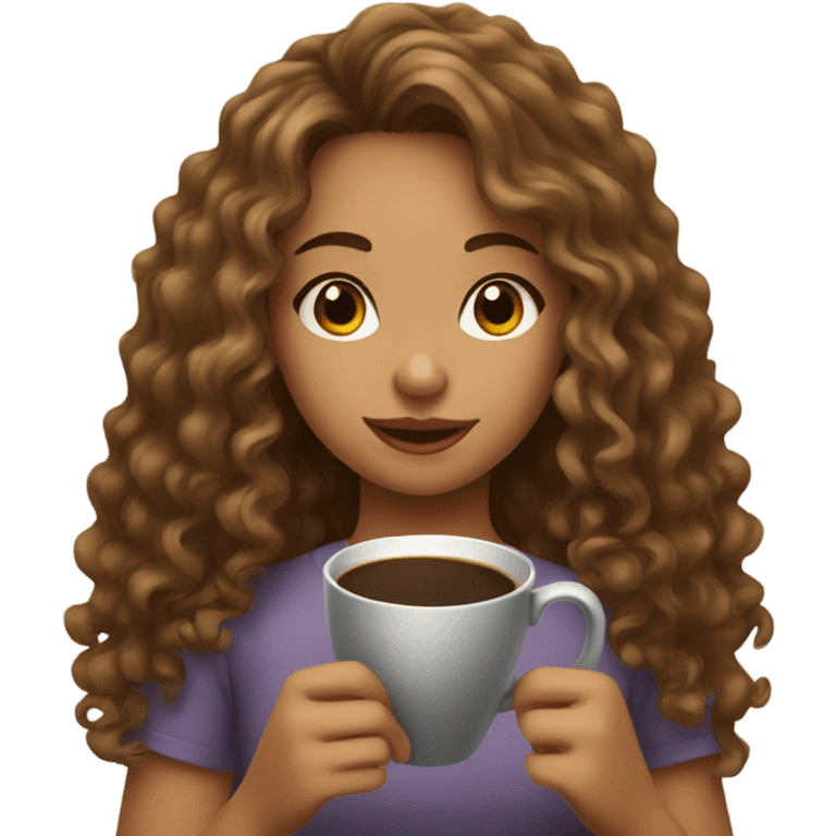 girl with long curly hair drinks coffee emoji