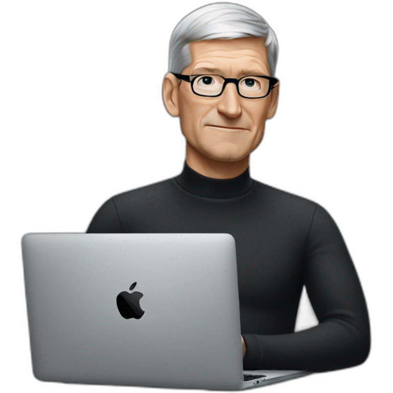 tim cook with a black macbook pro emoji