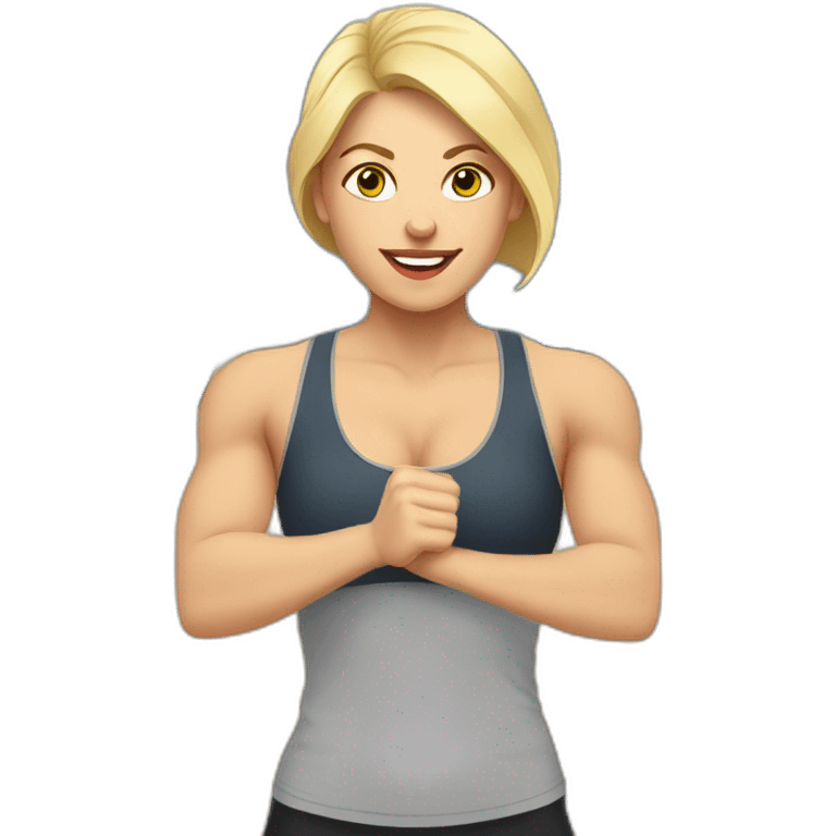 strong white woman working out in the fitness room emoji