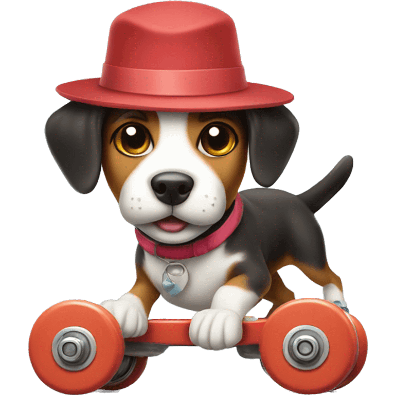 Dog with hat on roller skates emoji