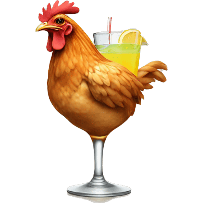 Chicken drinking Cocktail  emoji