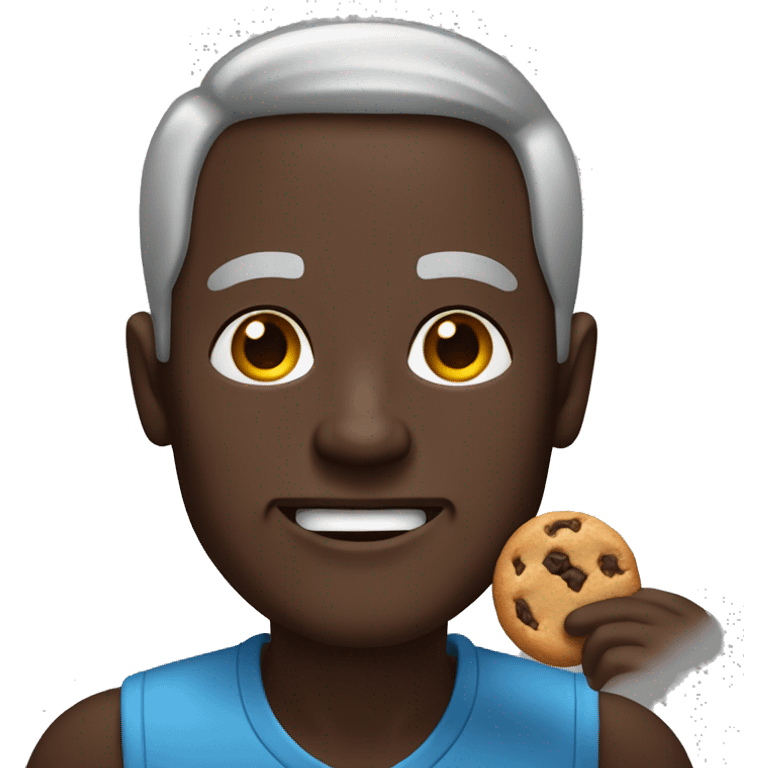 older man with dark brown skin eating a cookie emoji