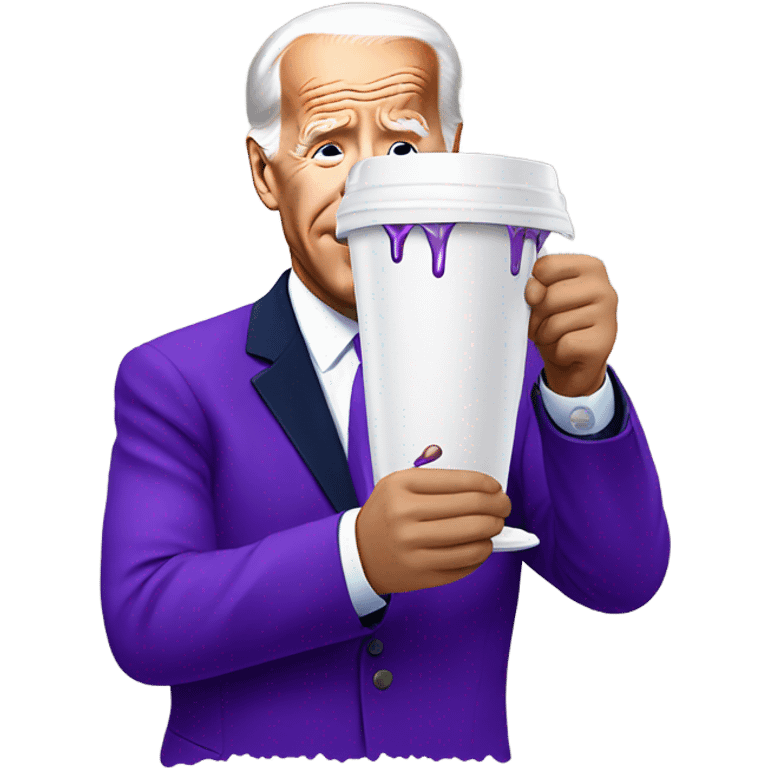 biden with purple liquid spilling out of white cup emoji