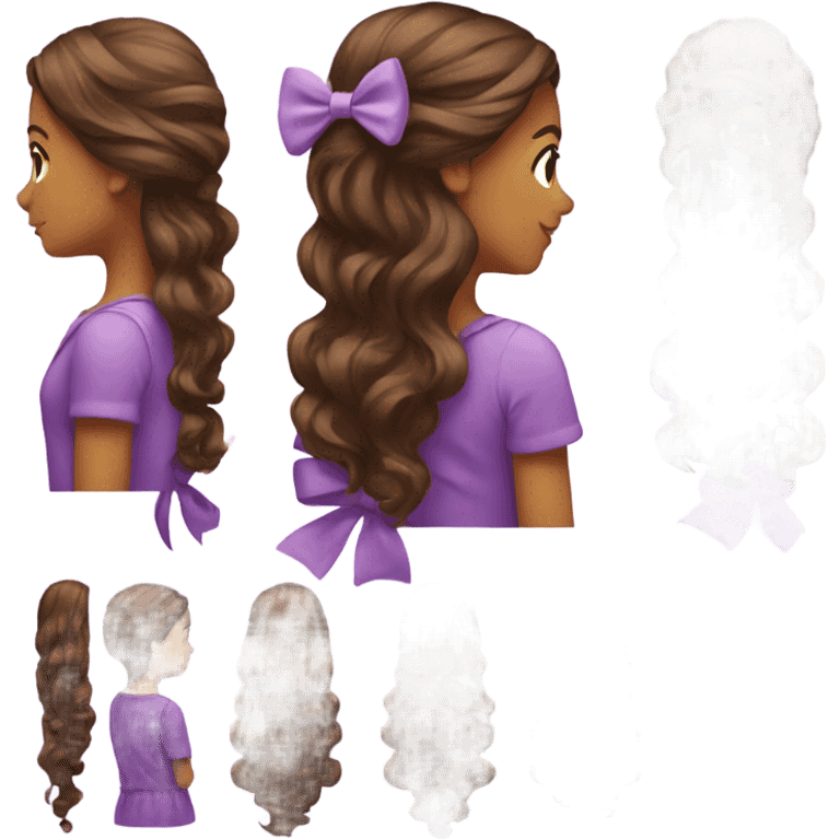 brown open hair from behind with a light purple bow emoji