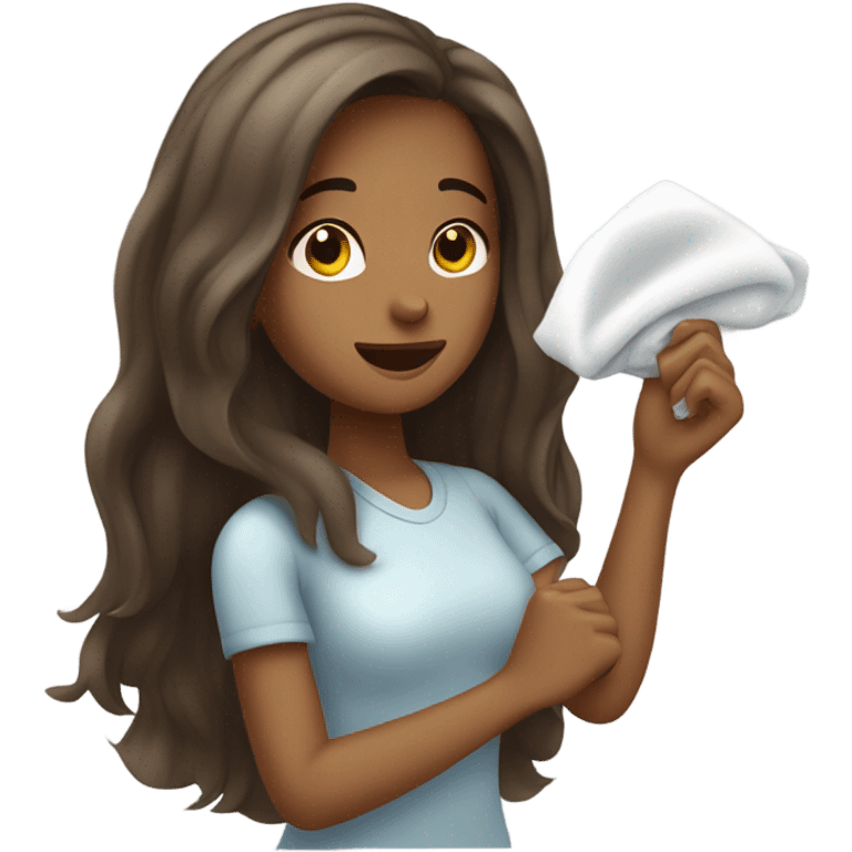 Long hair brown girl cleaning emoji