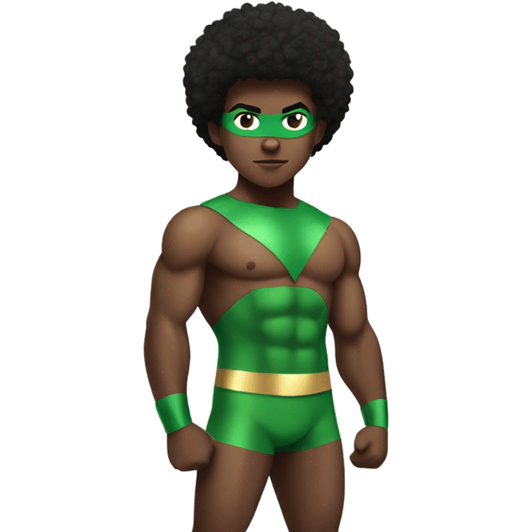 shirtless Muscular Afro teenage boy standing in a green superhero as the Sub Mariner. emoji