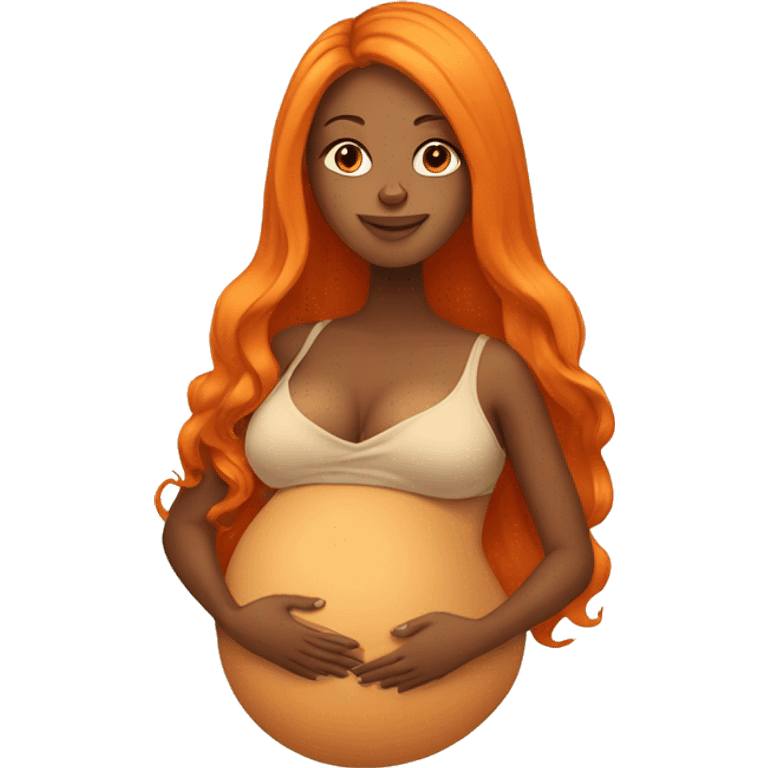 Tan girl with long orange hair holding pregnant stomach emoji