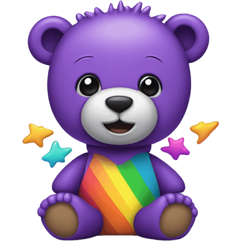 Purple teddy bear wearing a rainbow shirt with skeleton teeth and spikes  emoji