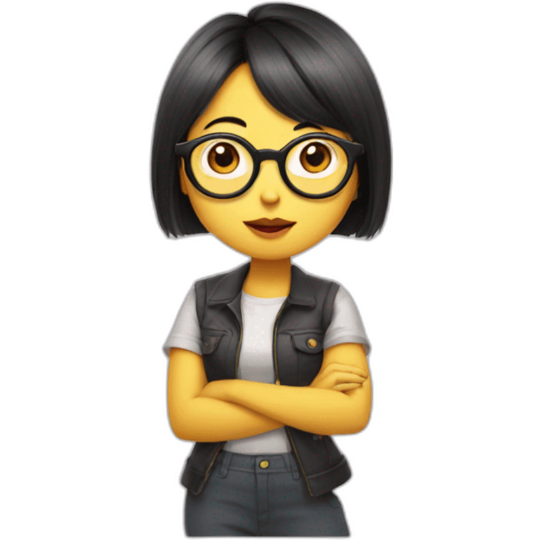 Korean girl minion character with glasses, duck lips emoji