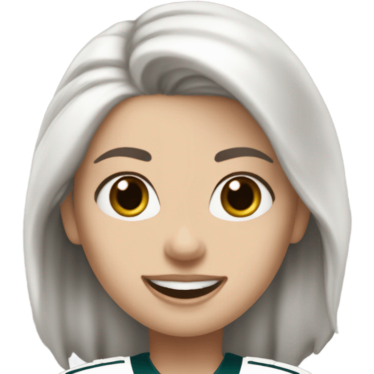 White female with light skin, medium white hair with blue eyes wearing Philadelphia Eagles jersey cheering  emoji