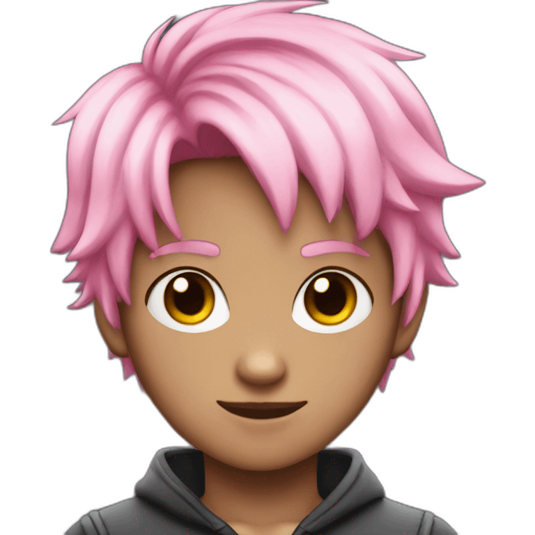 light dark catboy with pink hair and black eye emoji