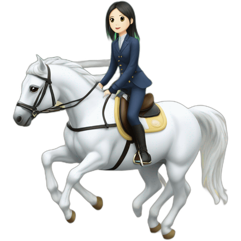 Obstacle flying over equestrian Japanese girl white hourse emoji