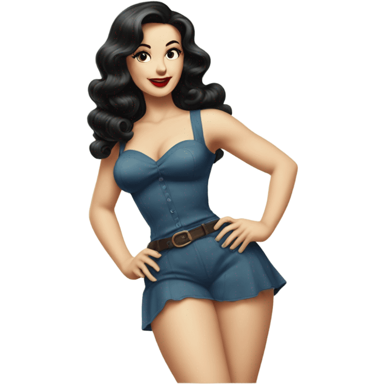 Caucasian Vintage Pinup, full body, with long dark hair emoji