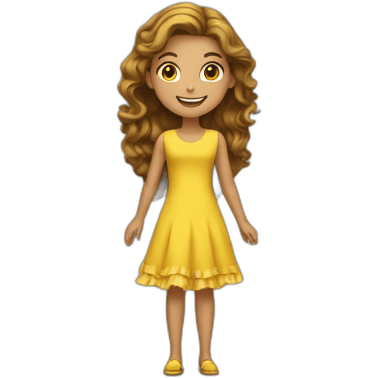 a girl in a yellow dress holding gears in her hands emoji