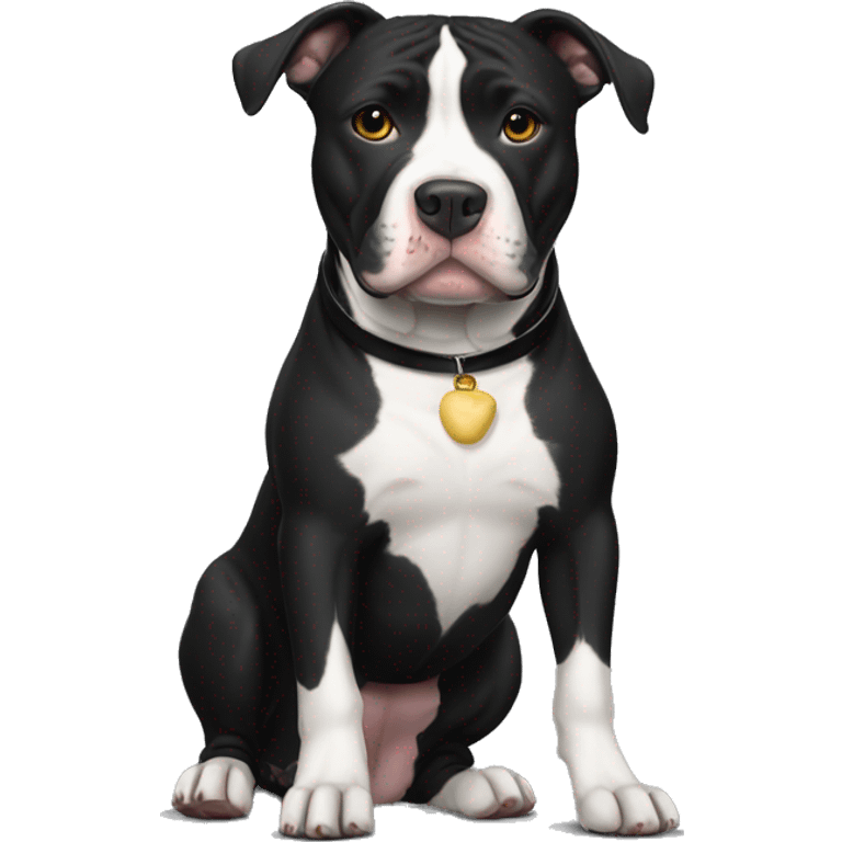 all black pitbull with white chest with collar with potato on collar emoji