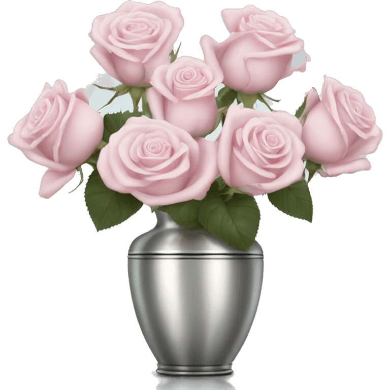 Pale pink roses in silver vase emoji