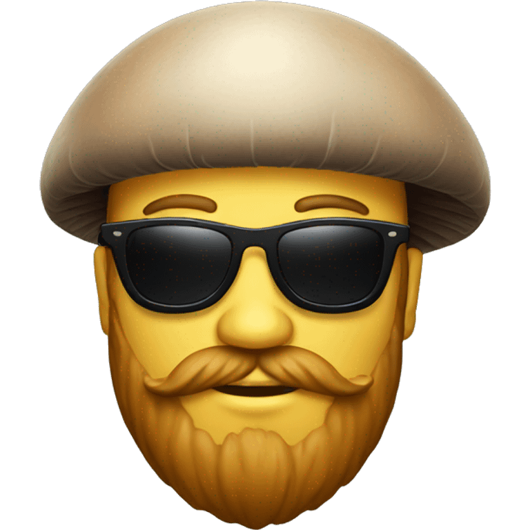 a man with a beard wearing black sunglasses with a mushroom on his head emoji