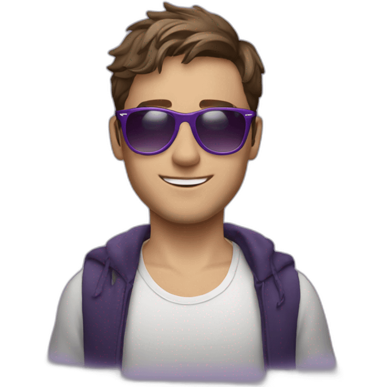 young brown hair white men purple party wearing ray-ban emoji