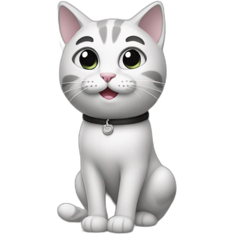 Cat in black and white, smiling with raised front leg emoji