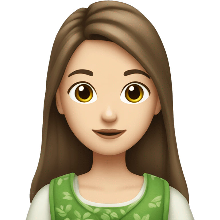 a girl with a brown hair holding a matcha￼ emoji