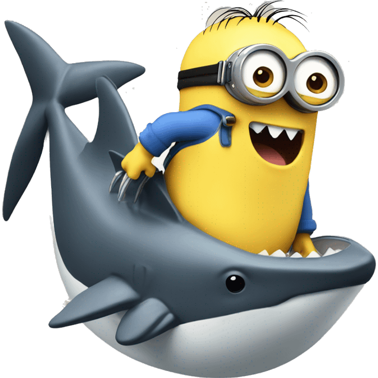 Minion riding shark with duck emoji