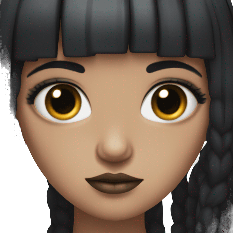 Goth girl with black hair and peach skin with black under her eyes emoji