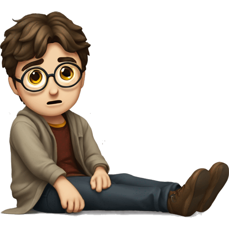 harry potter sitting on the floor and looking down, suprised face emoji