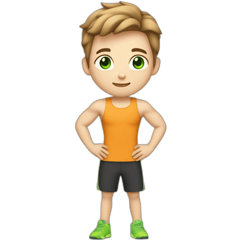 Fitness boy, whole body, white skin, light brown hair, green eyes emoji