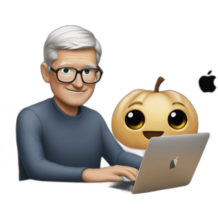 tim cook with a black macbook pro emoji