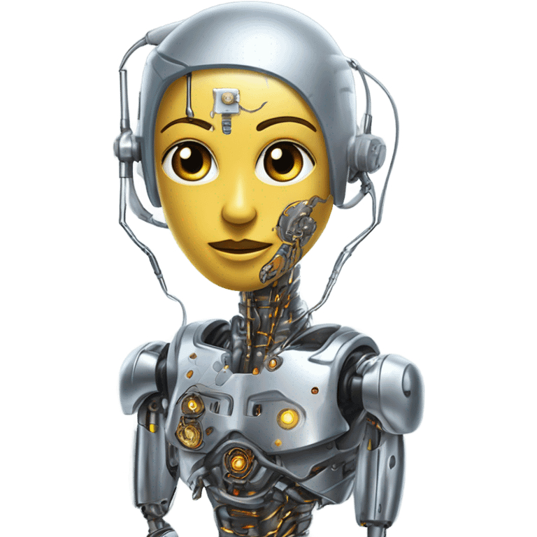 One cyborg performing brain surgery on a robot.  emoji