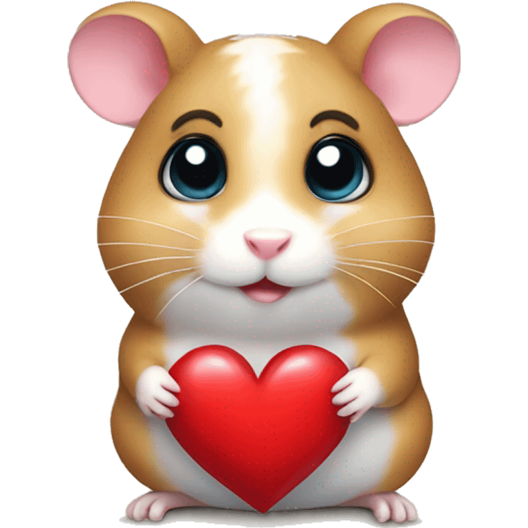 Hamster with big eyes holding a heart emoji