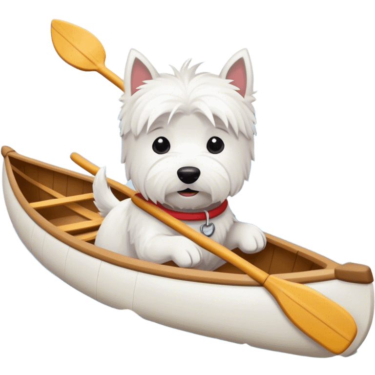 Westie in canoe without paddle  emoji